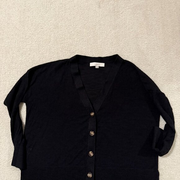 Loft v-neck button up boxy fit black cardigan in M - Picture 6 of 6